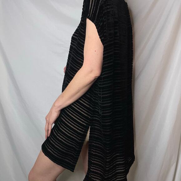 Eileen Fisher velvet burnout tunic blouse mini dress black oversized silk blend - Picture 14 of 17